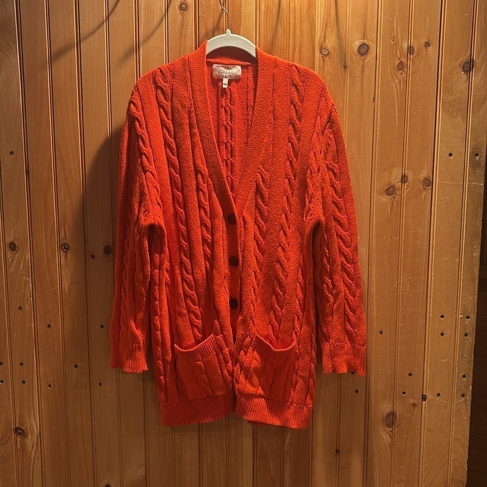 THE GREAT. cable knit long cardigan size xs